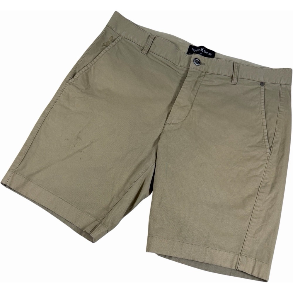 Psycho Bunny Men's Khaki Cotton Shine Shorts Size 31